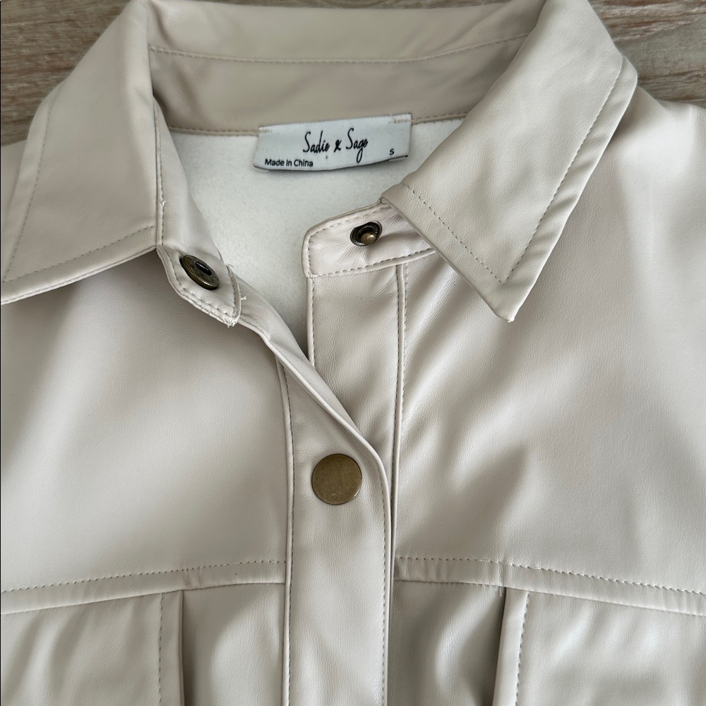 Tan Beige Short Sleeve Pleather Romper Sadie & Sage - Picture 3 of 3